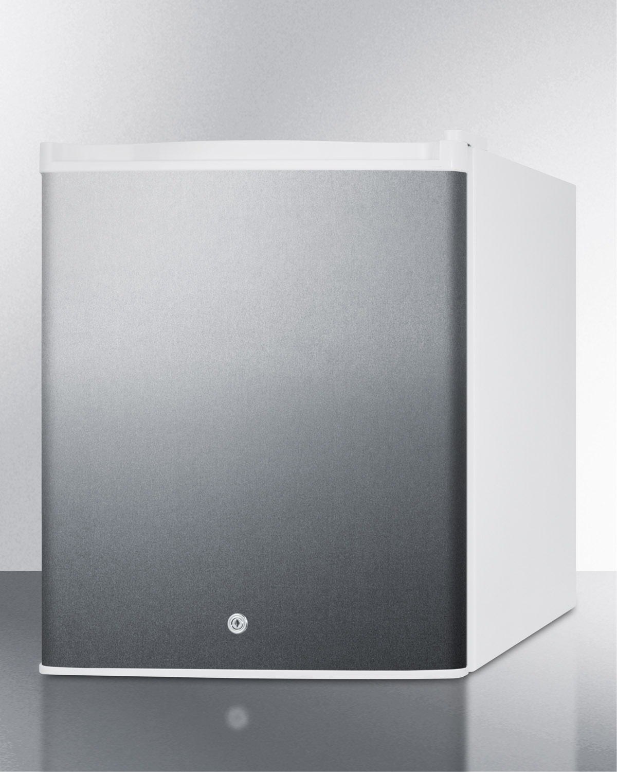 Commercial style compact all-refrigerator in white with digital thermostat
